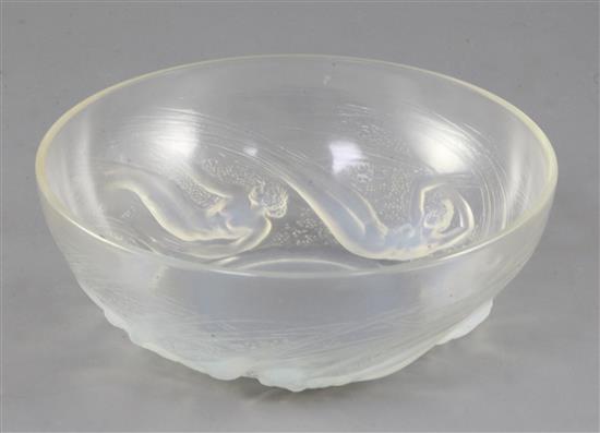 A Rene Lalique Ondines opalescent glass bowl, 20.7cm